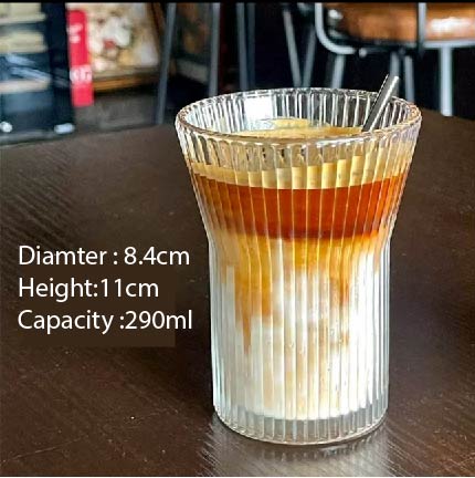 (READY STOCK)Coffee Latte Juice Drink Café IN Style Clear Tempered Tall Glass Cup Retro Thicken 350ml 550ml