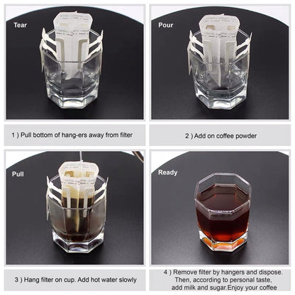 (Ready Stock) Espresso Coffee Filter Drip Bag Hanging Ear Style Brew Easy Use Home Office | 50 pcs/Bag