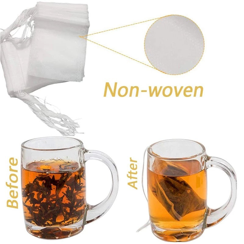 (Ready Stock)Tea Bag Filter Empty Drawstring Pouch Bag Seal Filter Cook Herb Spice Loose Coffee Pouch 50Pcs/Bag