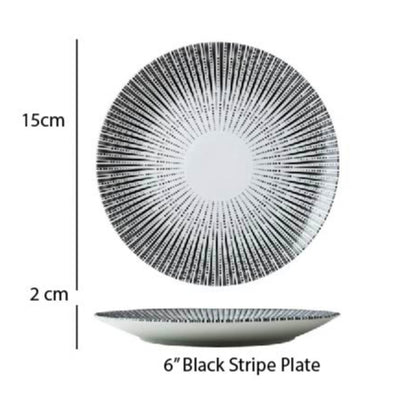 (Ready Stock)Creative Japanese Ceramic Tableware Retro Home Kitchen Restaurant Pasta Dessert Steak Round Plates