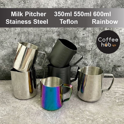 (Ready Stock)Coffee Espresso Milk Frothing Pitcher Jug Stainless Steel Teflon Rainbow 350ml |550ml| 600ml