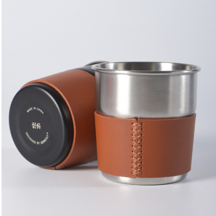 (Ready Stock)Coffee Mug Camping Outdoor Stainless Steel With Rubber PU Leather Cover 280ml