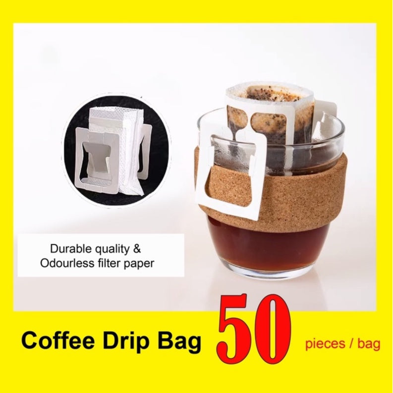 (Ready Stock) Espresso Coffee Filter Drip Bag Hanging Ear Style Brew Easy Use Home Office | 50 pcs/Bag