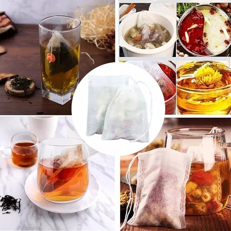 (Ready Stock)Tea Bag Filter Empty Drawstring Pouch Bag Seal Filter Cook Herb Spice Loose Coffee Pouch 50Pcs/Bag