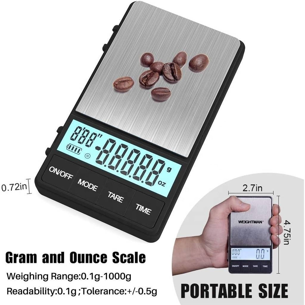 (Ready Stock)Mini Coffee Scale Pocket Portable Electric Digital Timer Espresso Scale 1000g