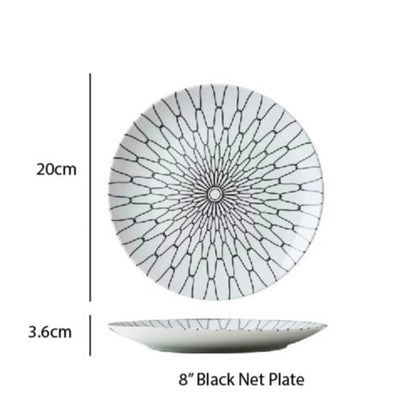 (Ready Stock)Creative Japanese Ceramic Tableware Retro Home Kitchen Restaurant Pasta Dessert Steak Round Plates