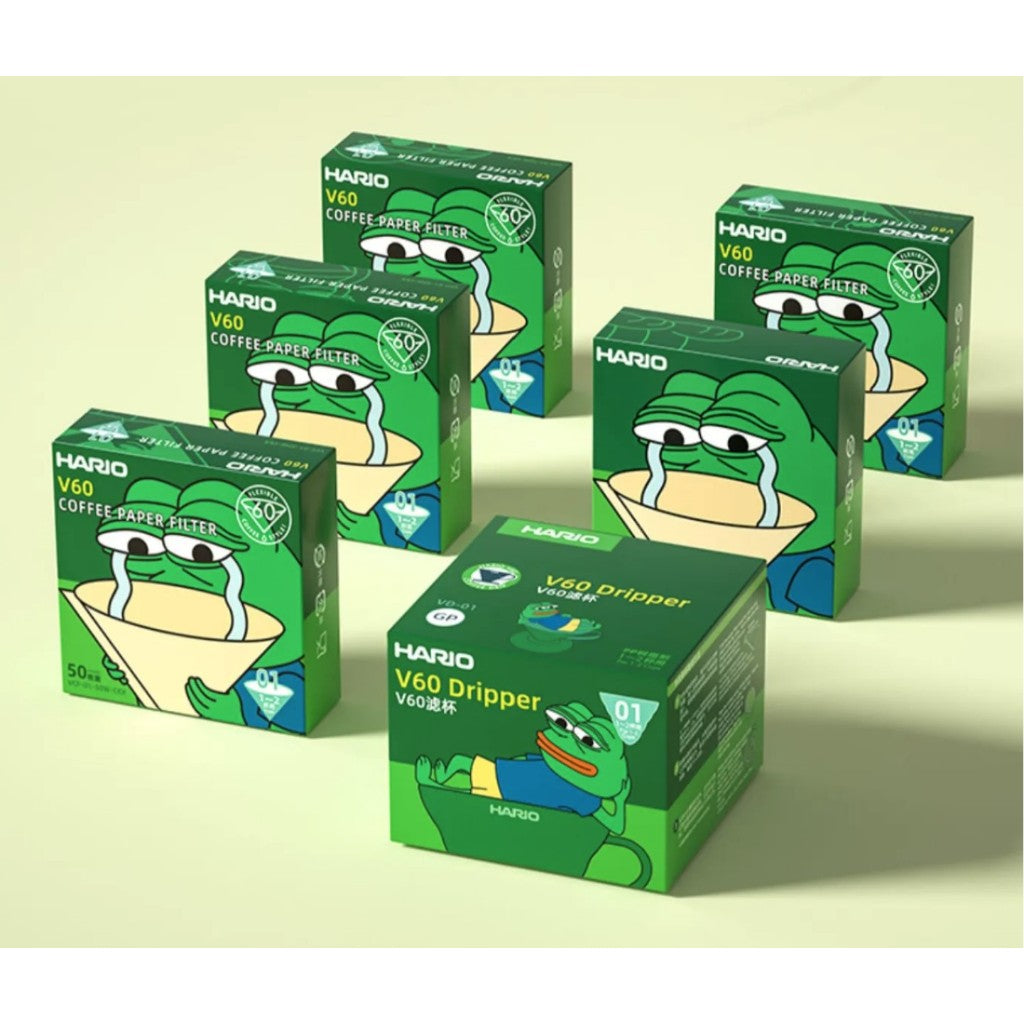 (Ready Stock)HARIO from Japan Pepe Sad Frog Joint Name Hand Made Coffee Filter Paper V60 Filter Cup Filtering Paper Bag