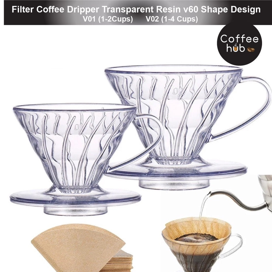 (READY STOCK)Coffee Dripper Resin Plastic Pour Over Filter Coffee V01 V02 1-4cups Heat Resistant Brewing Tools