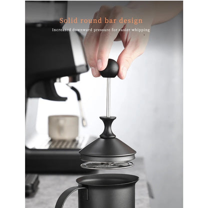 Ready Stock)Coffee Hand Pump Manual Milk Foam Frother Stainless Steel Teflon Double Mesh Jug 400ml 800ml