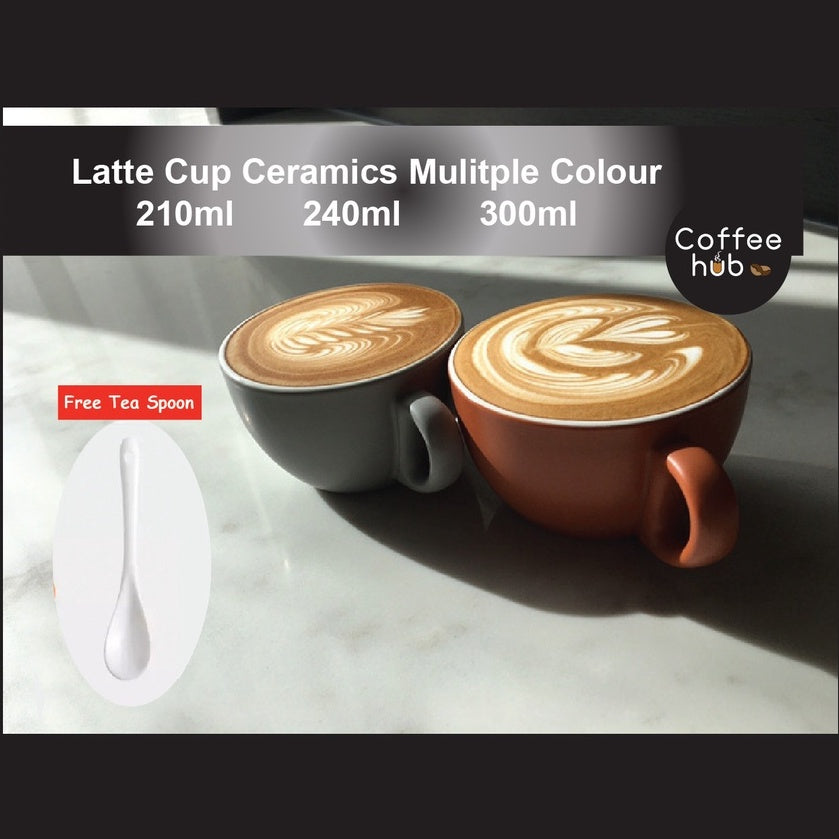 (Ready Stock)Coffee Espresso Latte Cup Ceramic Thick 210 ml  240ml 300ml with Saucer Multi Glossy Color Matt Colour