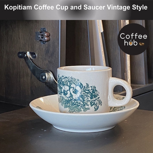 (Ready Stock)Coffee Kopitiam Vintage Style Chinese Green Floral Cup and Saucer Set 160ml Capacity