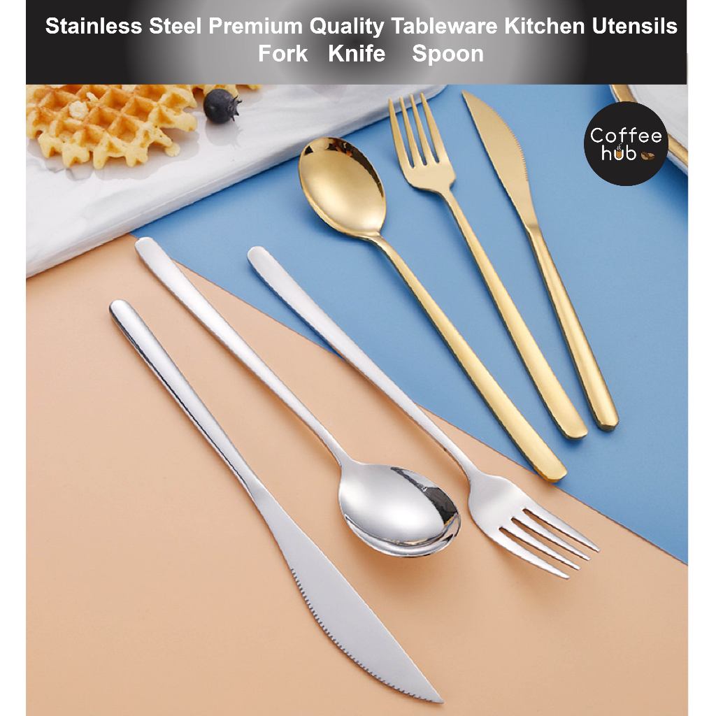 ( Ready Stock ) Stainless Steel Dinnerware Fork Knife Spoon Tableware Steak Coffee Kitchen Accesories