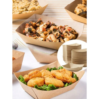 (Ready Stock)Take Away Disposable Paper Boat Shaped Kraft Paper Box Water and Oil Proof Fried Food Picnic Box 50pcs