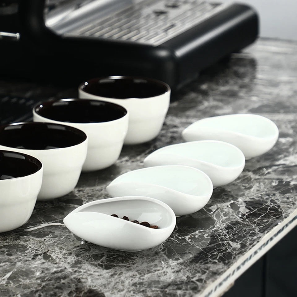 (Ready Stock)Coffee Beans Dose Tray Pure White Ceramic Bean Scoop Shovel