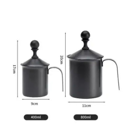 Ready Stock)Coffee Hand Pump Manual Milk Foam Frother Stainless Steel Teflon Double Mesh Jug 400ml 800ml