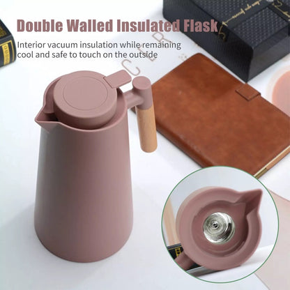 (READY STOCK)Thermal Insulation Kettle Vacuum Jug Flask Glass Liner Hot Water Bottle Large Capacity 1L Nordic Design