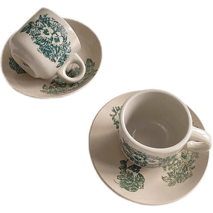 (Ready Stock)Coffee Kopitiam Vintage Style Chinese Green Floral Cup and Saucer Set 160ml Capacity