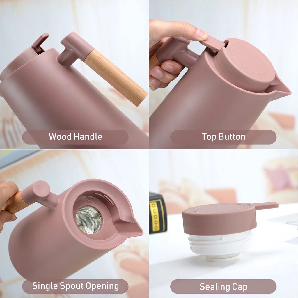 (READY STOCK)Thermal Insulation Kettle Vacuum Jug Flask Glass Liner Hot Water Bottle Large Capacity 1L Nordic Design