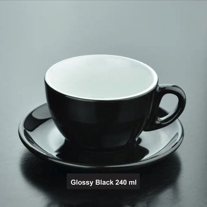 (Ready Stock)Coffee Espresso Latte Cup Ceramic Thick 210 ml  240ml 300ml with Saucer Multi Glossy Color Matt Colour