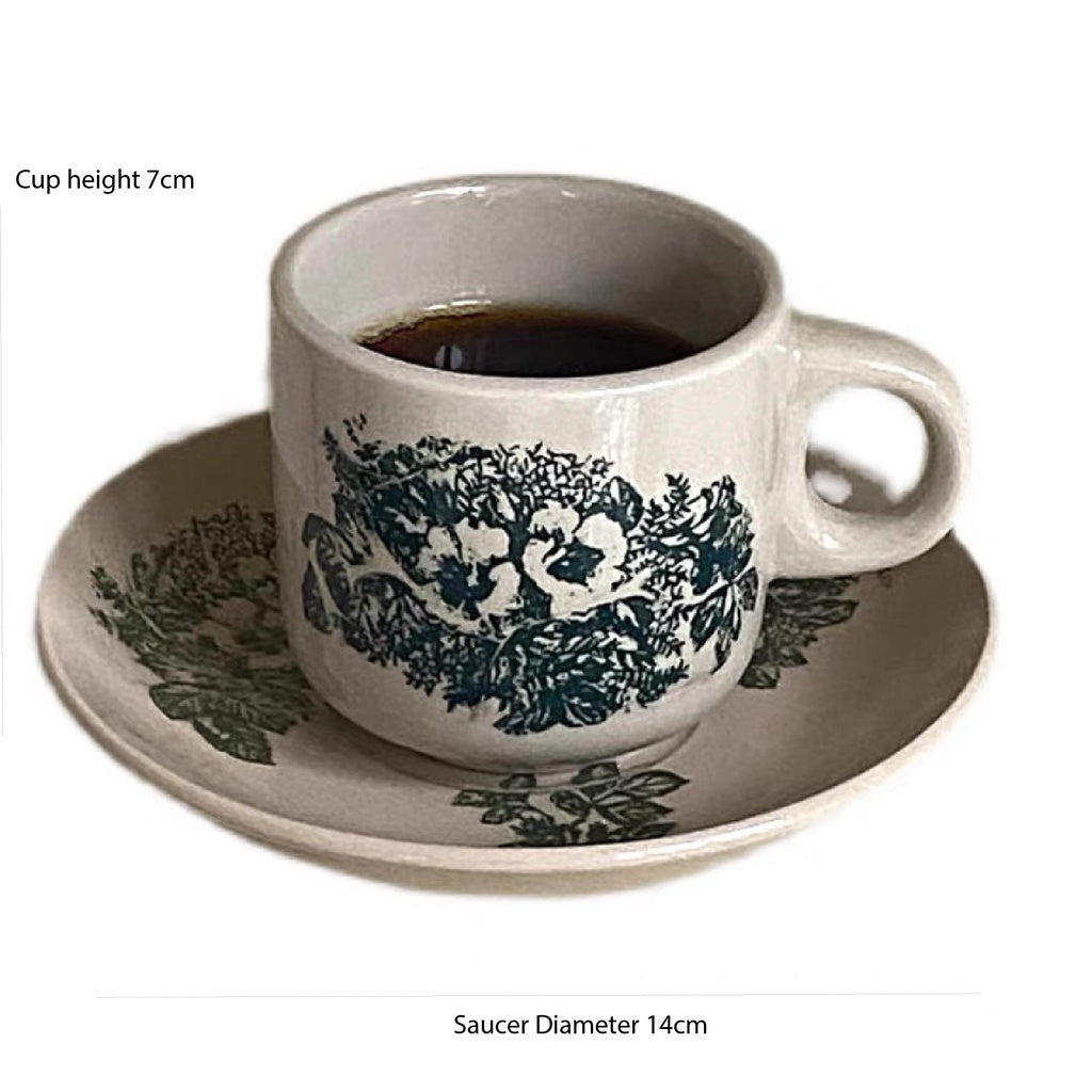 (Ready Stock)Coffee Kopitiam Vintage Style Chinese Green Floral Cup and Saucer Set 160ml Capacity