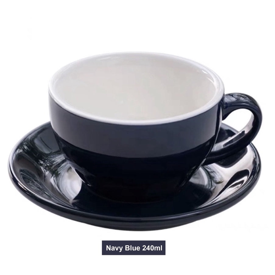 (Ready Stock)Coffee Espresso Latte Cup Ceramic Thick 210 ml  240ml 300ml with Saucer Multi Glossy Color Matt Colour