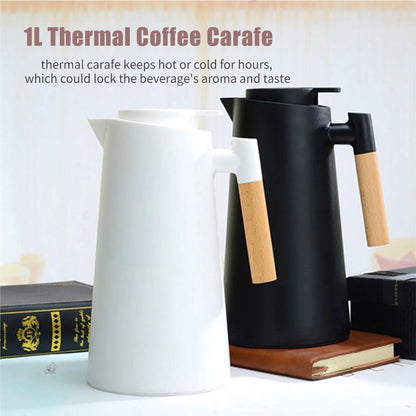 (READY STOCK)Thermal Insulation Kettle Vacuum Jug Flask Glass Liner Hot Water Bottle Large Capacity 1L Nordic Design