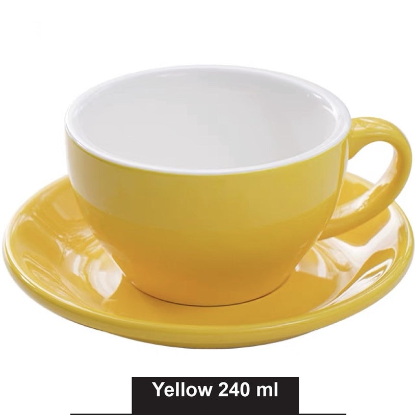 (Ready Stock)Coffee Espresso Latte Cup Ceramic Thick 210 ml  240ml 300ml with Saucer Multi Glossy Color Matt Colour