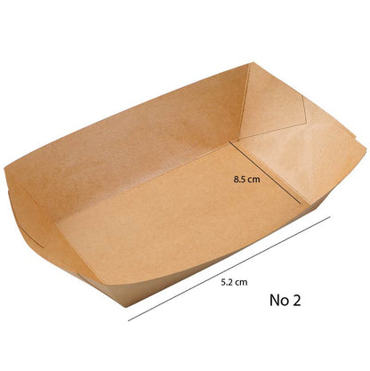 (Ready Stock)Take Away Disposable Paper Boat Shaped Kraft Paper Box Water and Oil Proof Fried Food Picnic Box 50pcs