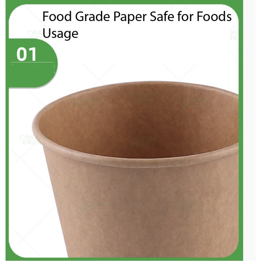 (READY STOCK)Disposable Take Away Kraft Paper Bowl With Paper Lid Hot Soup TAPAU Food Fruit Ice Cream Thick Paper 50 PCS