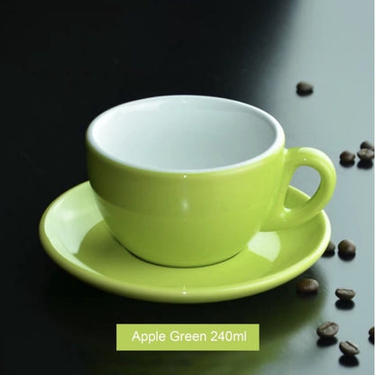 (Ready Stock)Coffee Espresso Latte Cup Ceramic Thick 210 ml  240ml 300ml with Saucer Multi Glossy Color Matt Colour