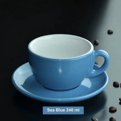 (Ready Stock)Coffee Espresso Latte Cup Ceramic Thick 210 ml  240ml 300ml with Saucer Multi Glossy Color Matt Colour