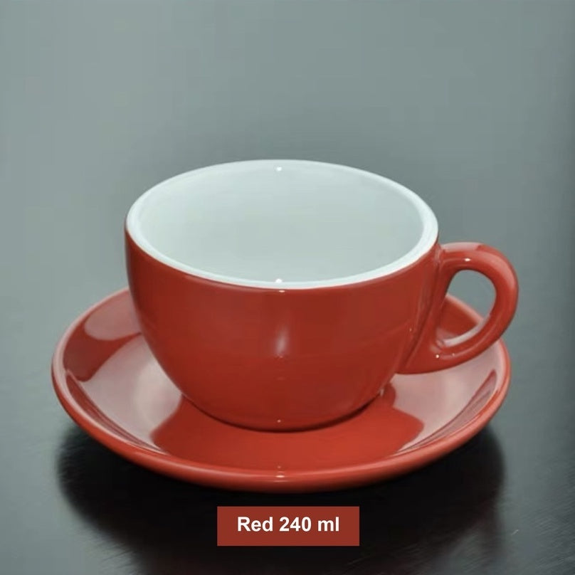 (Ready Stock)Coffee Espresso Latte Cup Ceramic Thick 210 ml  240ml 300ml with Saucer Multi Glossy Color Matt Colour