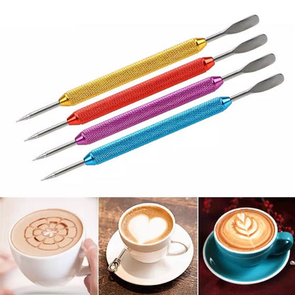 (Ready Stock)Espresso Coffee Latte Art Etching Needle Pen Cum Spatula Barista Tools Stainless Steel