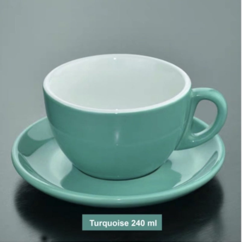 (Ready Stock)Coffee Espresso Latte Cup Ceramic Thick 210 ml  240ml 300ml with Saucer Multi Glossy Color Matt Colour