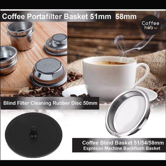 (Ready Stock)Espresso Coffee Portafilter Blank Basket Blind Filter Cleaning Disc 50mm Stainless Steel Basket 51 58mm