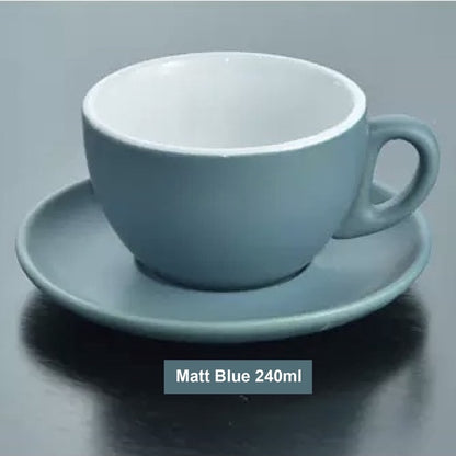 (Ready Stock)Coffee Espresso Latte Cup Ceramic Thick 210 ml  240ml 300ml with Saucer Multi Glossy Color Matt Colour