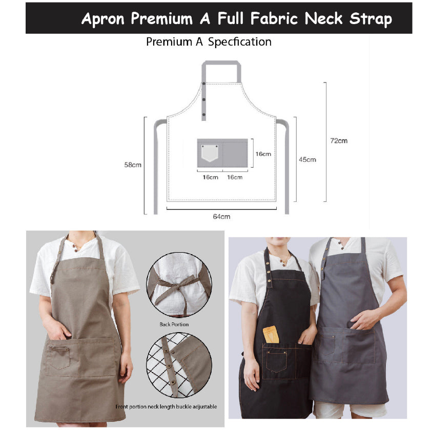 (READY STOCK)Cafe Barista Kitchen Premium Apron Unisex With Two Waist Pocket Adjustable Length Various Cols