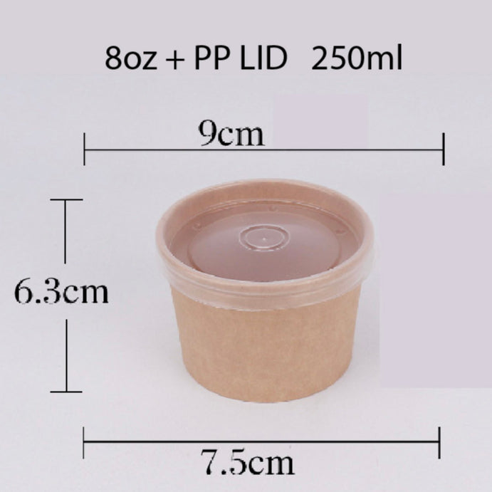 (READY STOCK)Disposable Take Away Kraft Paper Bowl With Paper Lid Hot Soup TAPAU Food Fruit Ice Cream Thick Paper 50 PCS