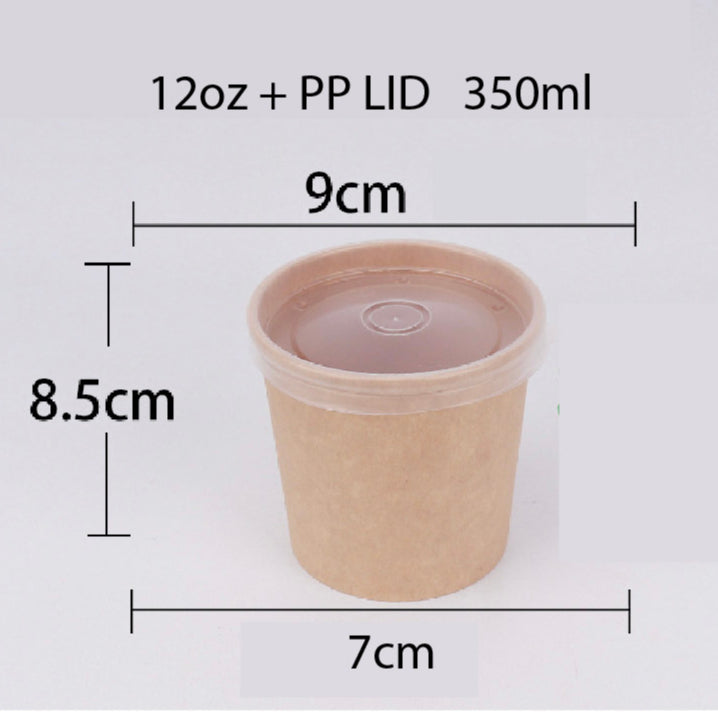 (READY STOCK)Disposable Take Away Kraft Paper Bowl With Paper Lid Hot Soup TAPAU Food Fruit Ice Cream Thick Paper 50 PCS