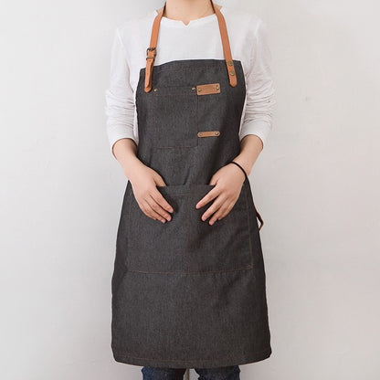 (READY STOCK)Cafe Barista Kitchen Premium Apron Unisex With Two Waist Pocket Adjustable Length Various Cols