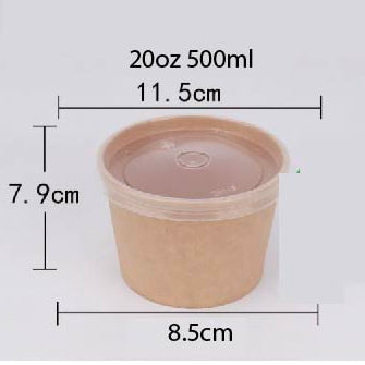 (READY STOCK)Disposable Take Away Kraft Paper Bowl With Paper Lid Hot Soup TAPAU Food Fruit Ice Cream Thick Paper 50 PCS