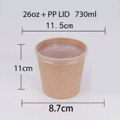 (READY STOCK)Disposable Take Away Kraft Paper Bowl With Paper Lid Hot Soup TAPAU Food Fruit Ice Cream Thick Paper 50 PCS