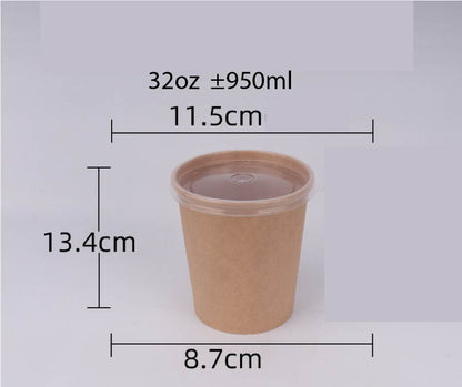 (READY STOCK)Disposable Take Away Kraft Paper Bowl With Paper Lid Hot Soup TAPAU Food Fruit Ice Cream Thick Paper 50 PCS