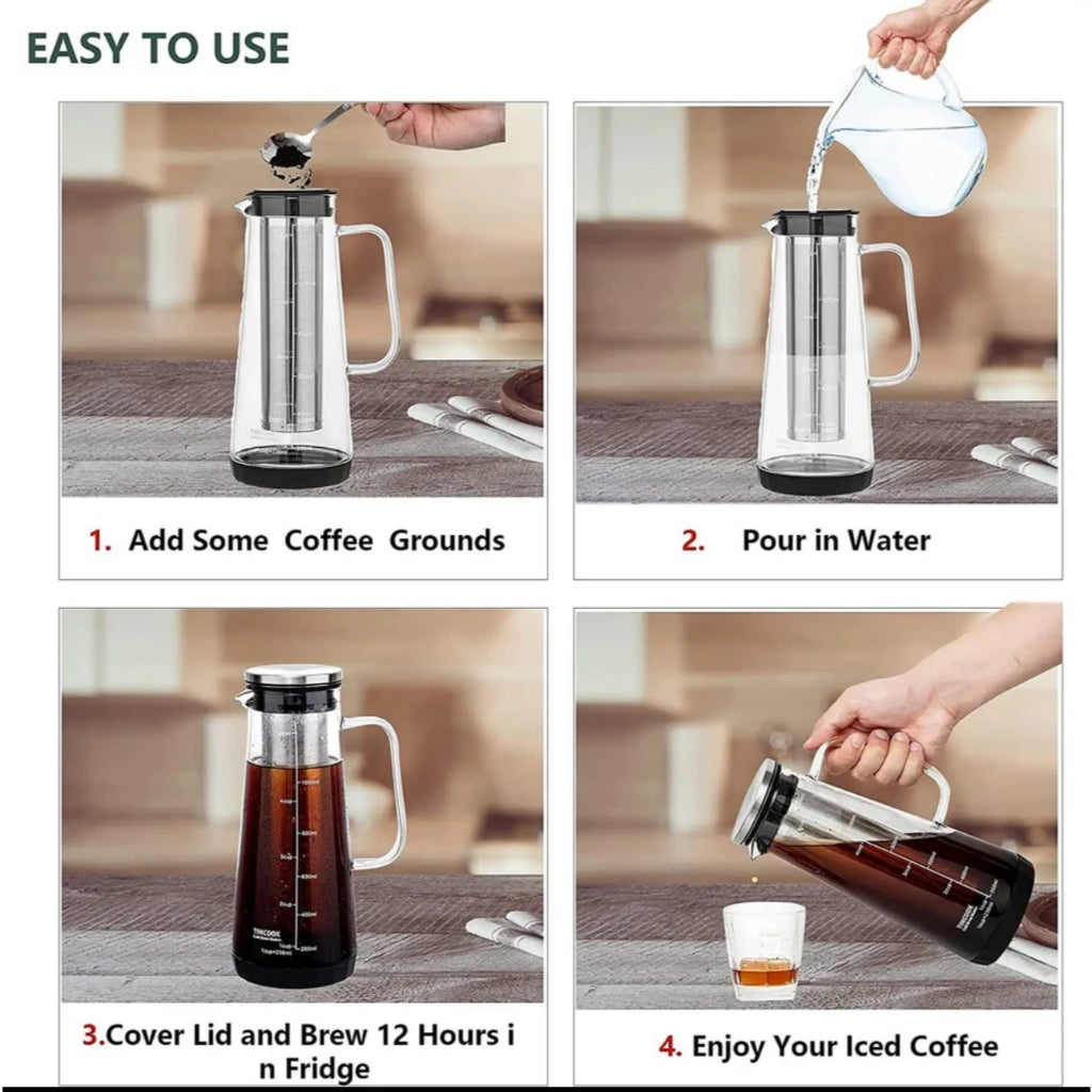 (Ready Stock)Cold Brew Infuser Coffee Maker Airtight With Lid Large Capacity Ice Tea Maker 800ml 1000ml