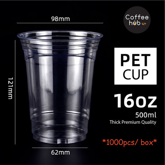 (Ready Stock)Coffee Latte Tea PET Cup Boba Bubble Milk Cup Disposable Take Away With Flat Dome Lid 12oz 16oz 20oz 24oz