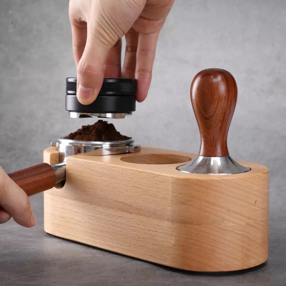 (Ready Stock)Coffee Wooden Tamper Holder ABS Plastic Tamping Stand 51mm 58mm Portafilter Tamper Distributor Solid Wood