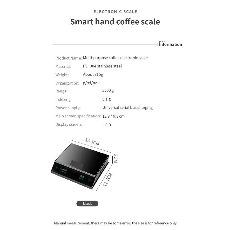 (Ready Stock)Espresso Coffee Digital Precision Smart Scale Food Scale With Timer Function LED Display Screen 3kg/01gram