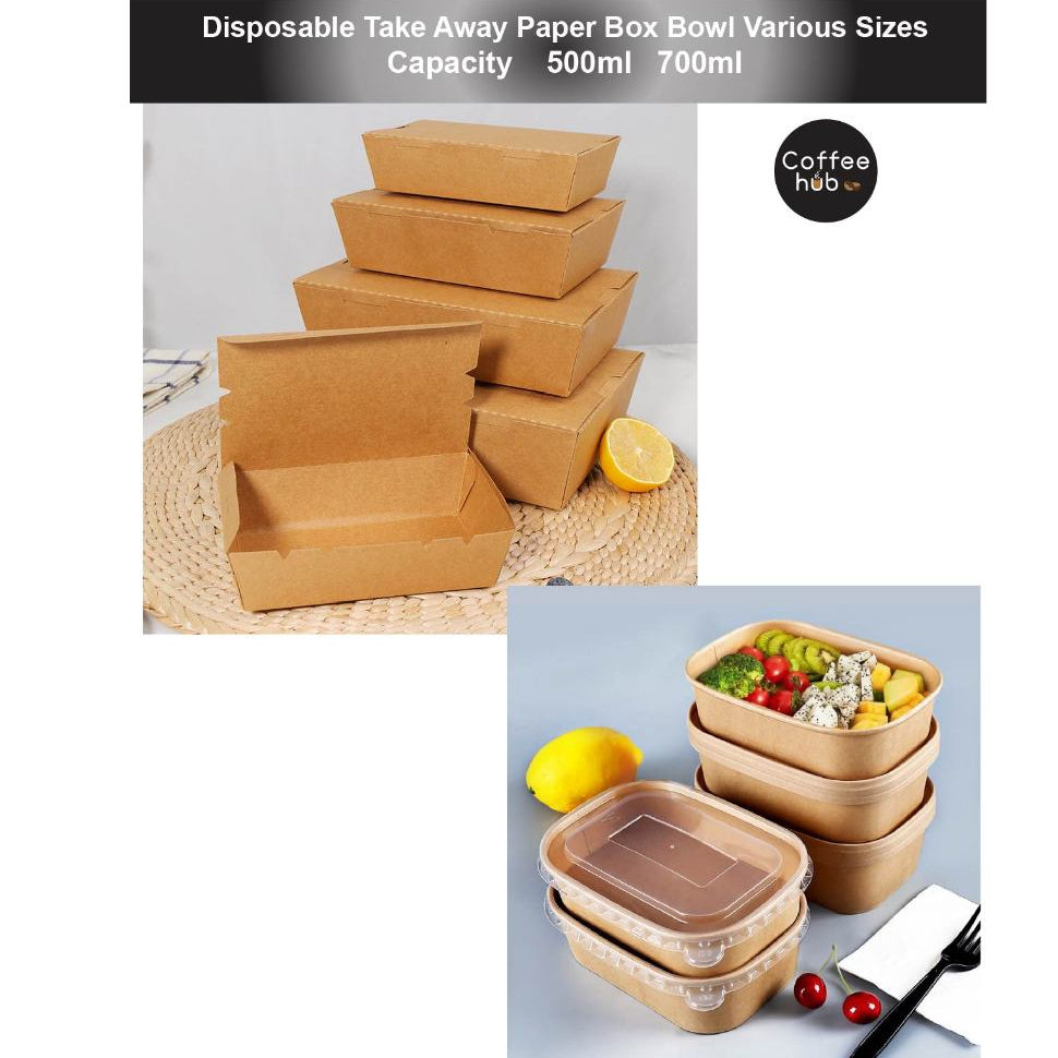 (Ready Stock)Disposable Take Away Kraft Cardboard Lunch Box Picnic Box Food Packaging  Various Sizes 50pcs