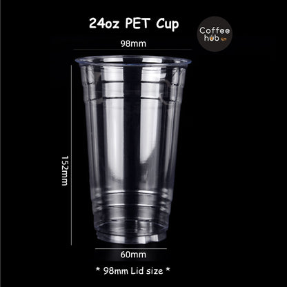 (Ready Stock)Coffee Latte Tea PET Cup Boba Bubble Milk Cup Disposable Take Away With Flat Dome Lid 12oz 16oz 20oz 24oz