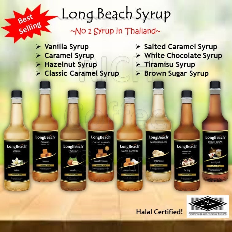 Ready Stock)LONGBEACH Premium Syrup Halal Vanilla Caramel Hazelnut Blue Lagoon 740ml